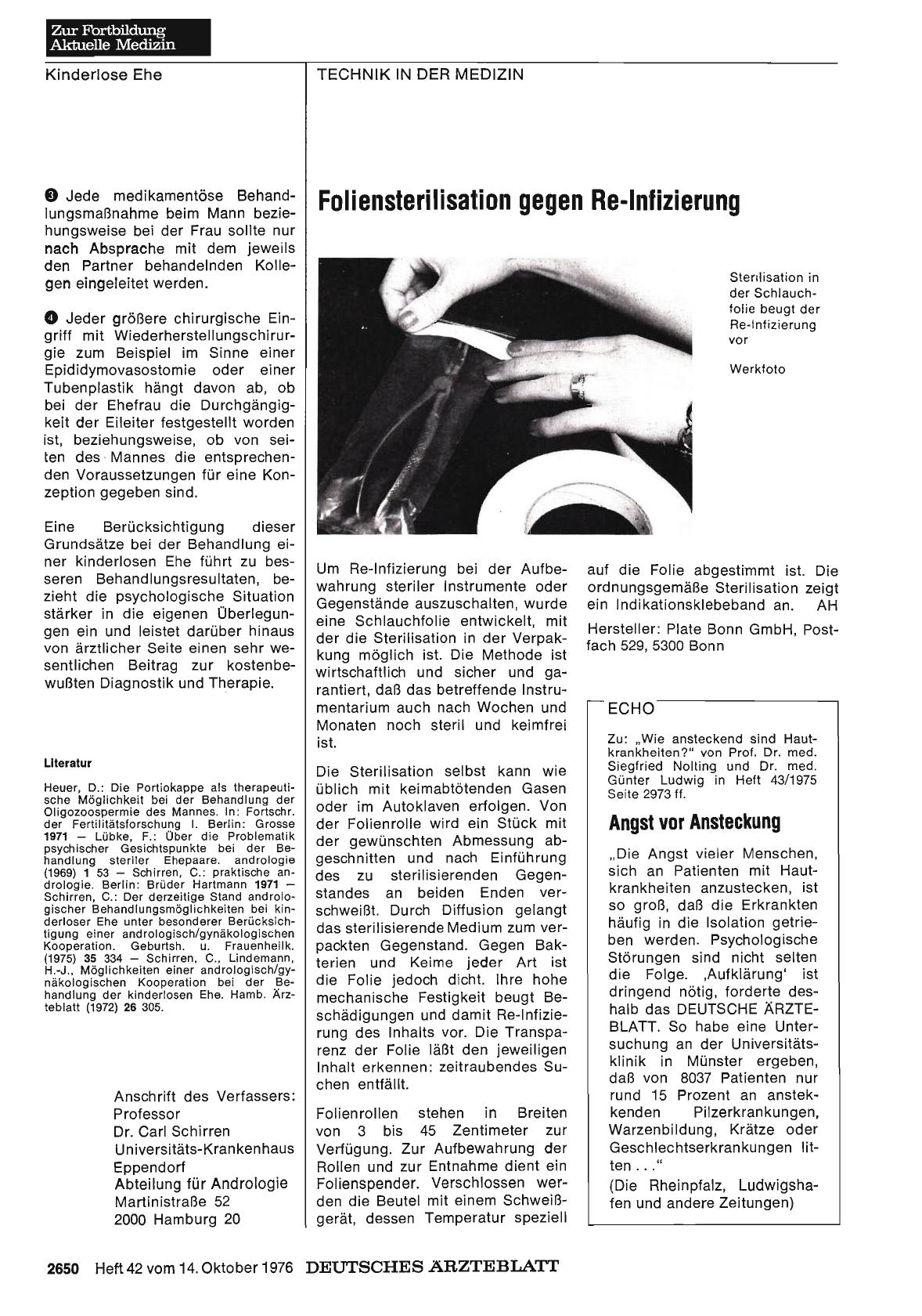 Vorschauseite 1: Foliensterilisation gegen Re-Infizierung