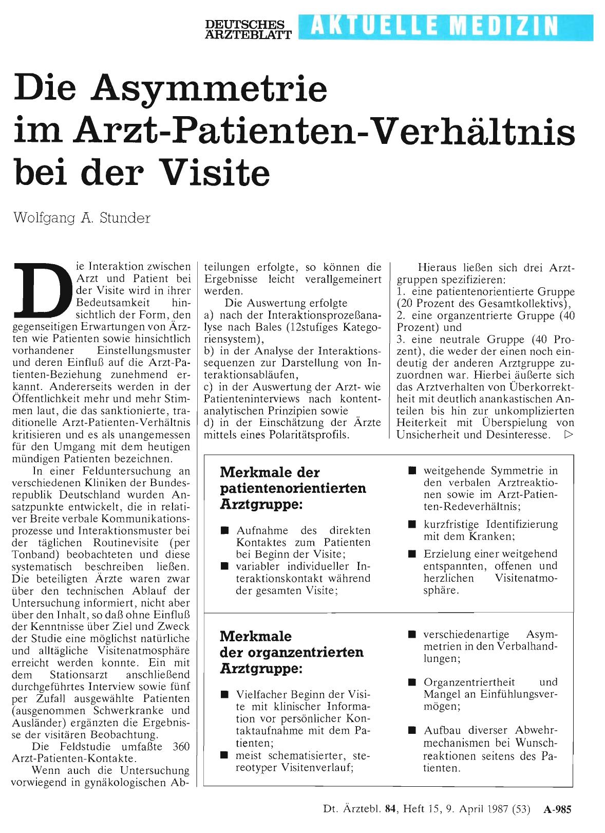 Vorschauseite 1: Die Asymmetrie im Arzt-Patienten-Verhältnis bei der Visite