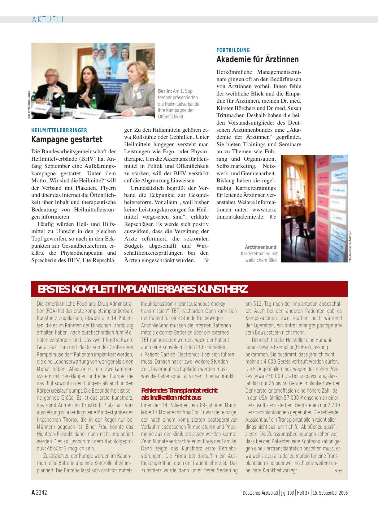 Vorschauseite 1: Erstes komplett implantierbares Kunstherz