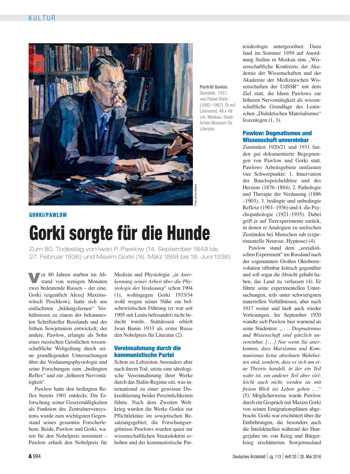 Vorschauseite 1: Gorki/Pawlow: Gorki sorgte für die Hunde