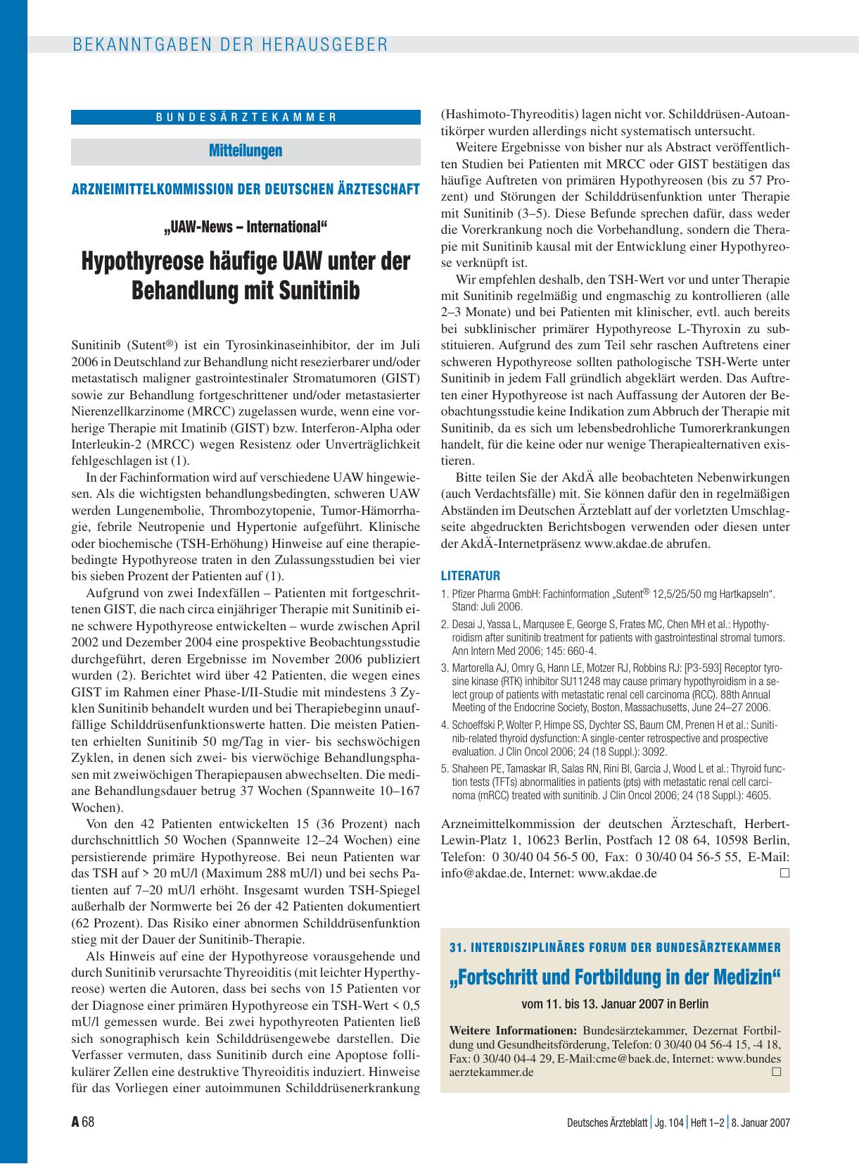 Vorschauseite 1: 31. Interdisziplinäres Forum der Bundesärztekammer „Fortschritt und Fortbildung in der Medizin“ vom 11. bis 13. Januar 2007 in Berlin