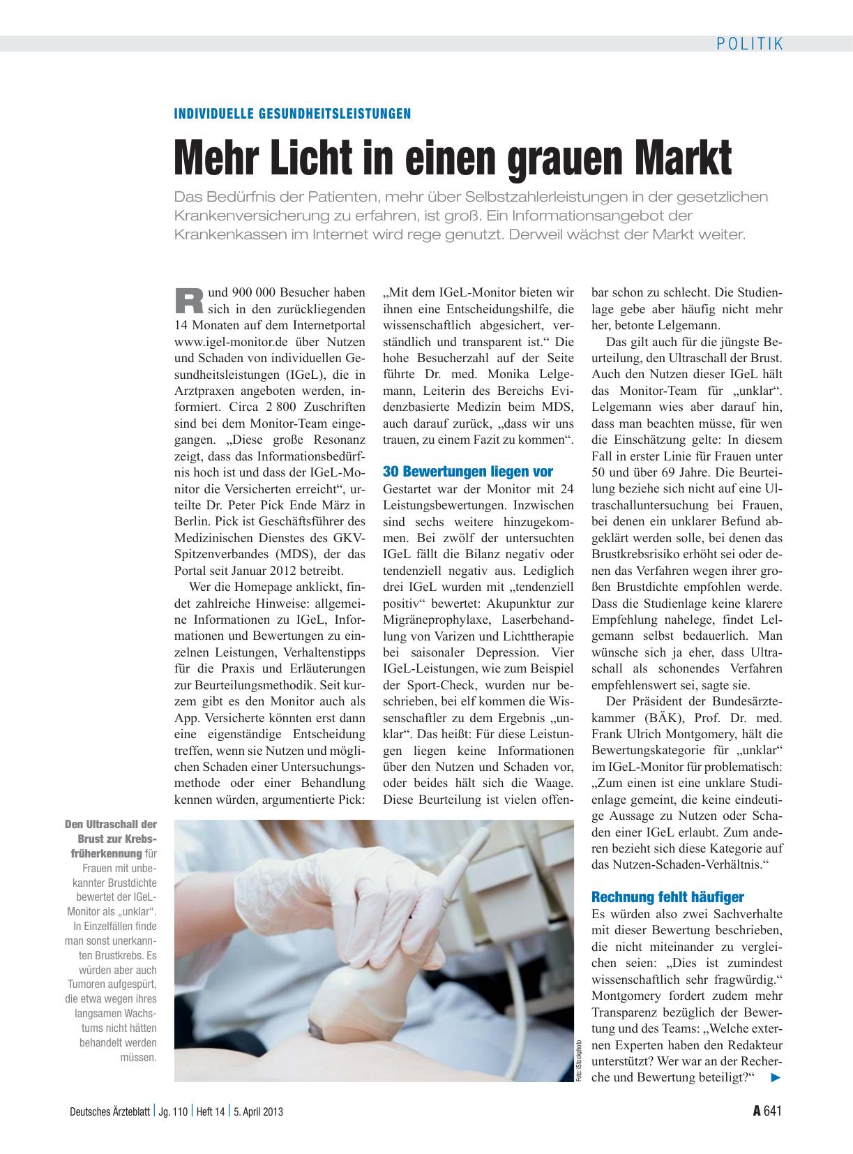 Vorschauseite 1: Individuelle Gesundheitsleistungen: Mehr Licht in einen grauen Markt