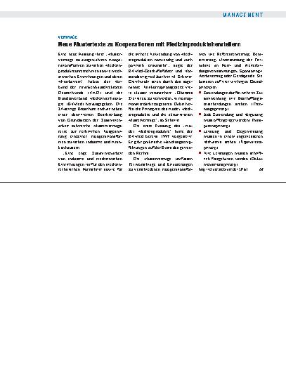 Vorschauseite 1: Verträge: Neue Mustertexte zu Kooperationen mit Medizinprodukteherstellern