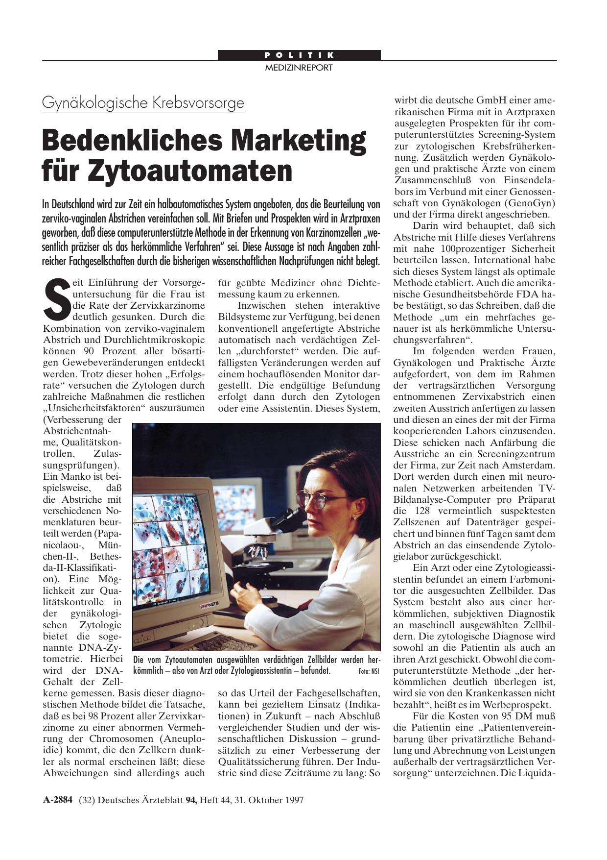 Vorschauseite 1: Gynäkologische Krebsvorsorge: Bedenkliches Marketing für Zytoautomaten