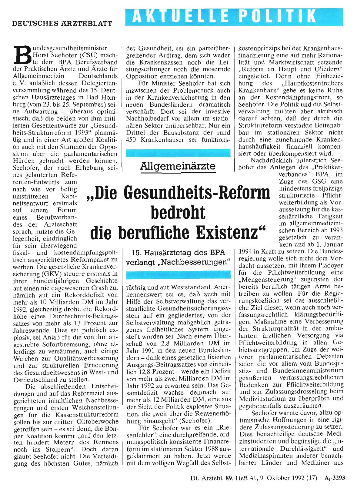 Vorschauseite 1: Allgemeinärzte: „Die Gesundheits-Reform bedroht die berufliche Existenz“