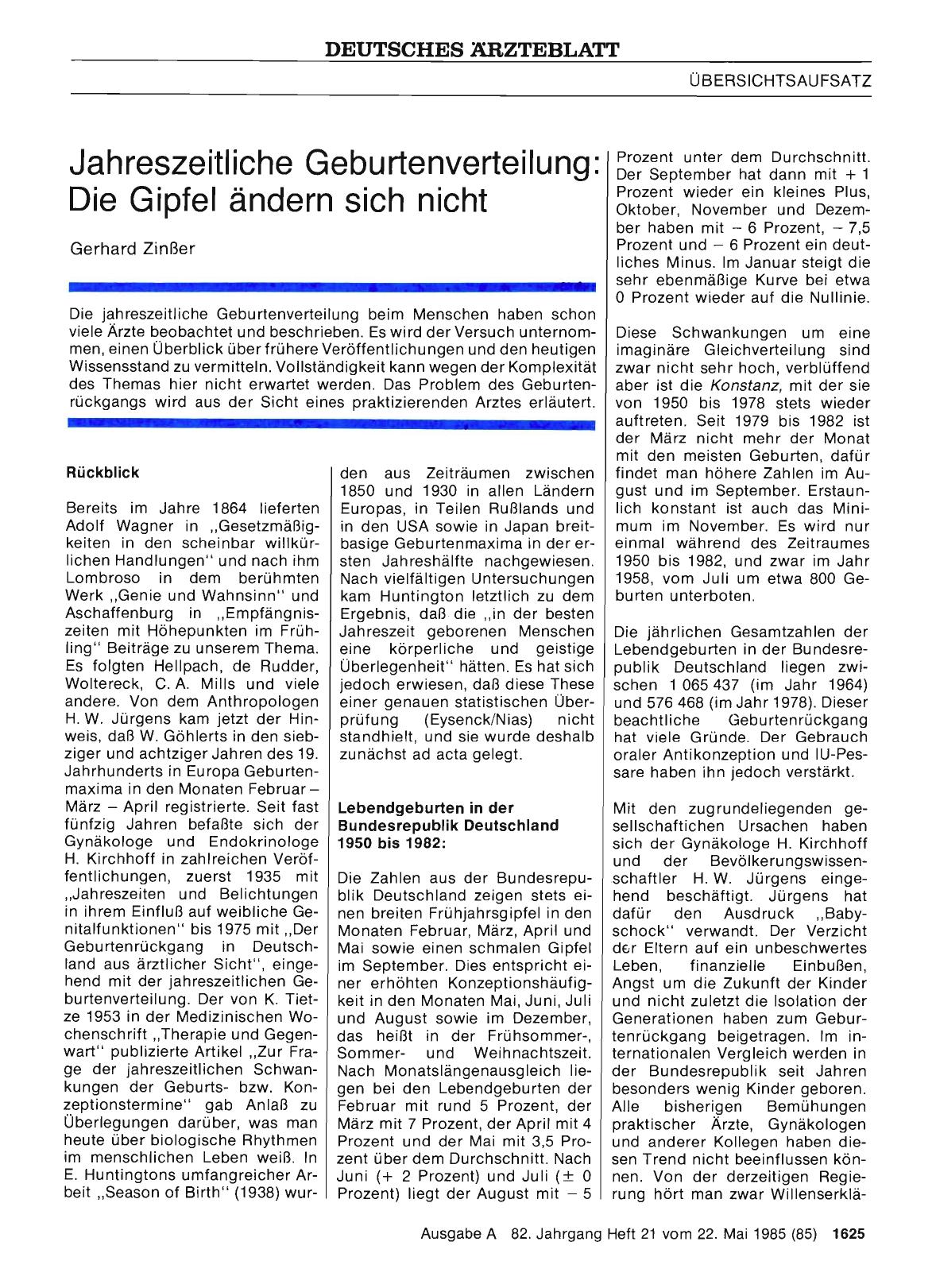 Vorschauseite 1: Jahreszeitliche Geburtenverteilung: Die Gipfel ändern sich nicht