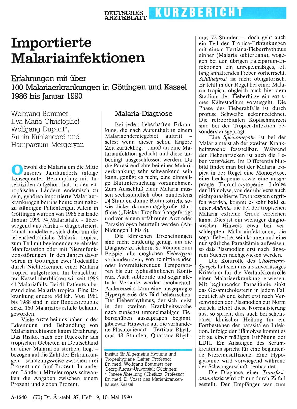 Vorschauseite 1: Importierte Malariainfektionen