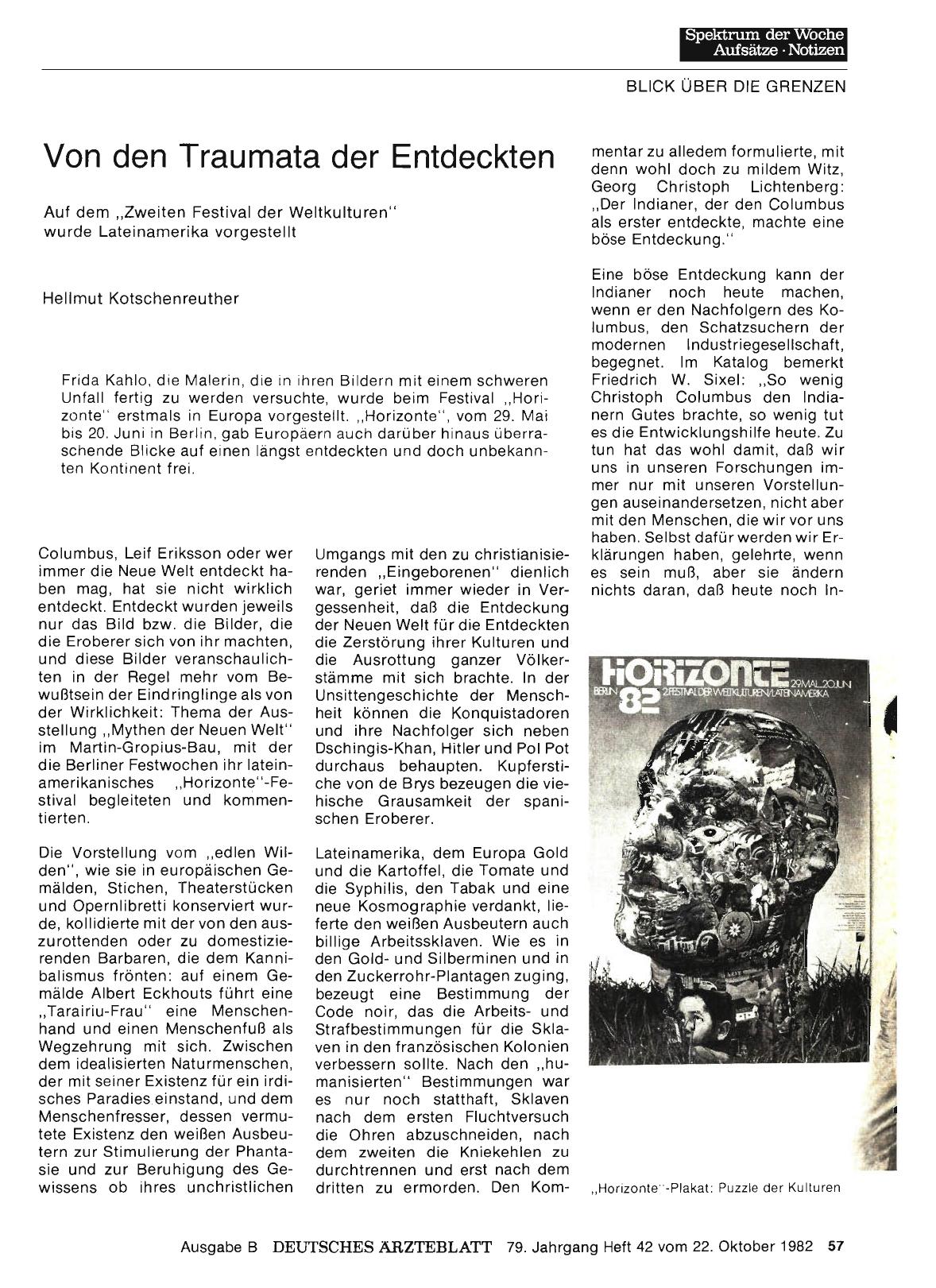 Vorschauseite 1: Von den Traumata der Entdeckten: Auf dem „Zweiten Festival der Weltkulturen“ wurde Lateinamerika vorgestellt