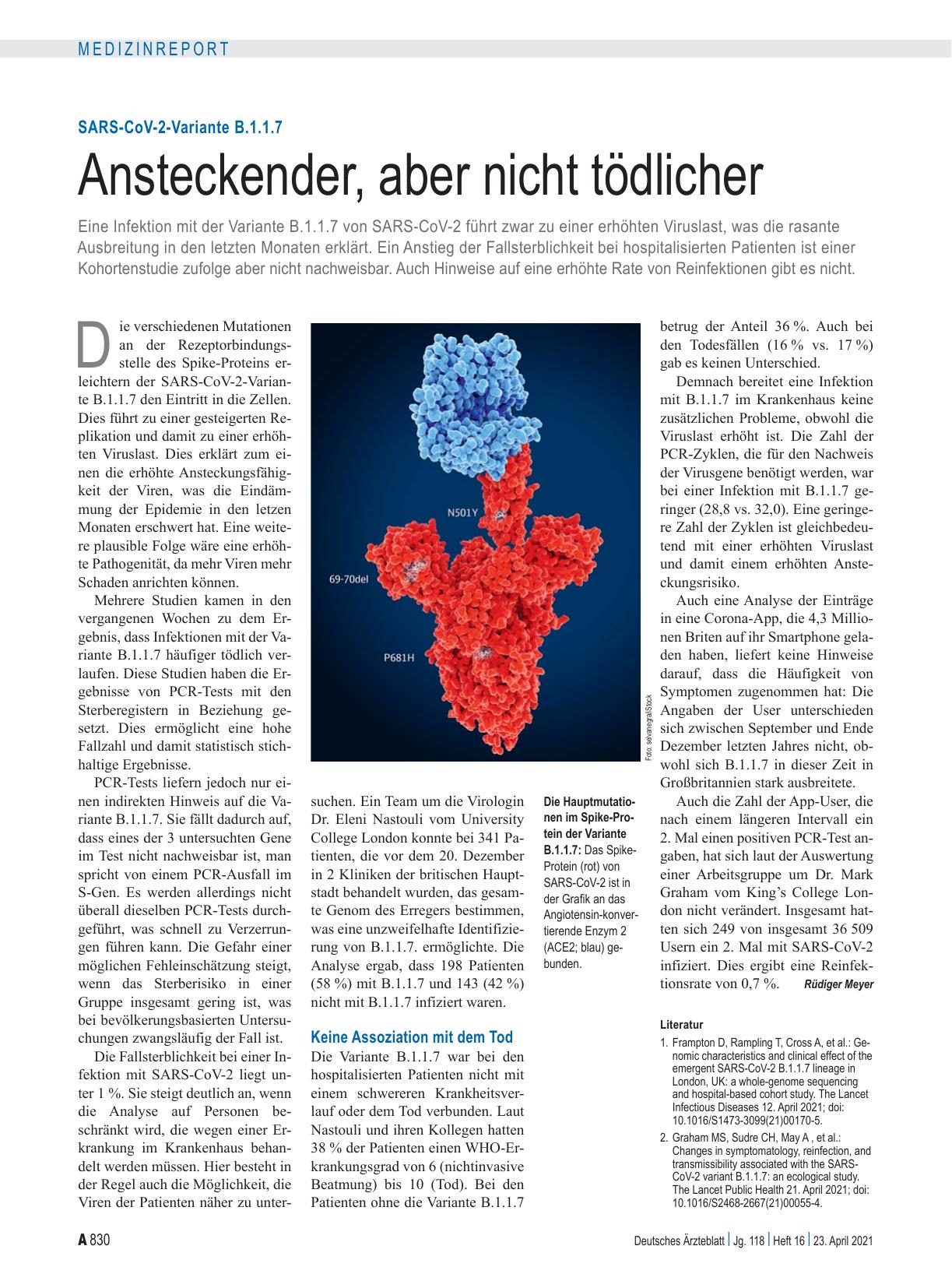 Vorschauseite 1: SARS-CoV-2-Variante B.1.1.7: Ansteckender, aber nicht tödlicher