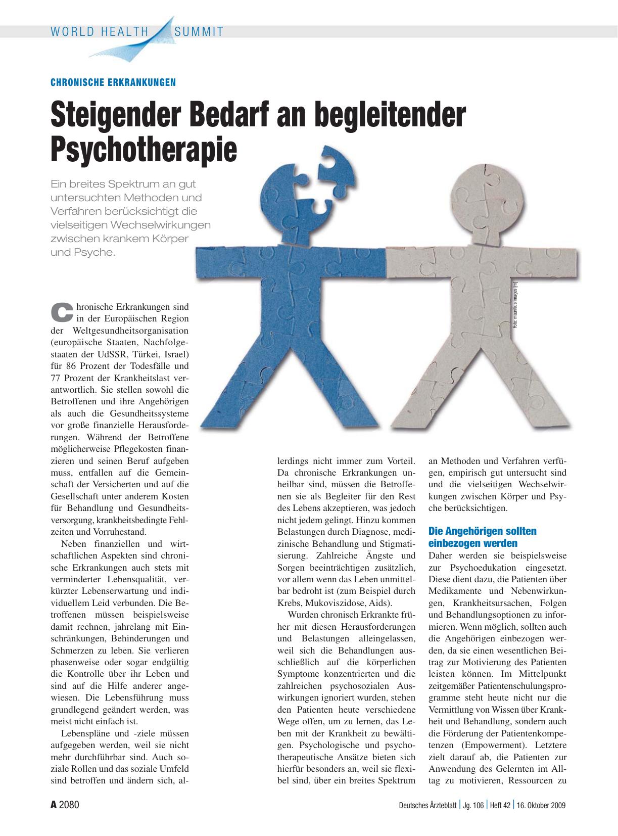 Vorschauseite 1: Chronische Erkrankungen: Steigender Bedarf an begleitender Psychotherapie
