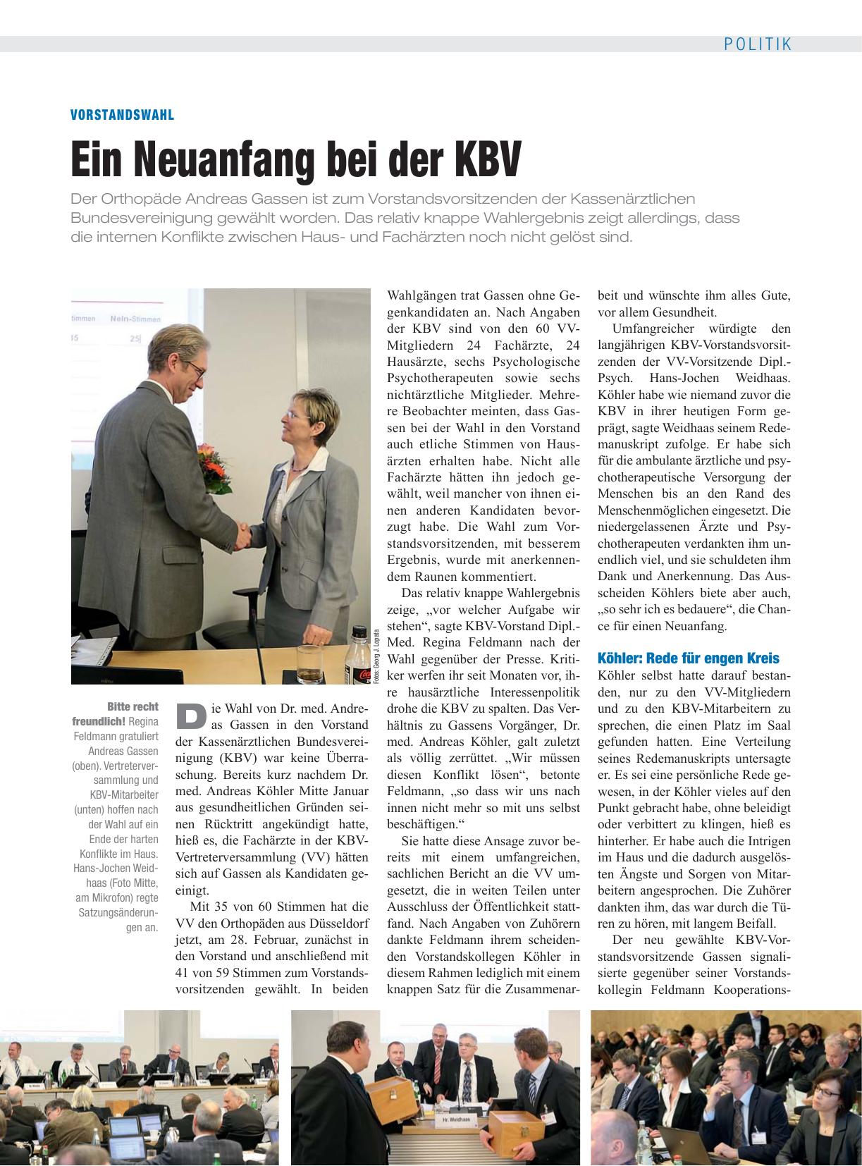Vorschauseite 1: Vorstandswahl: Ein Neuanfang bei der KBV