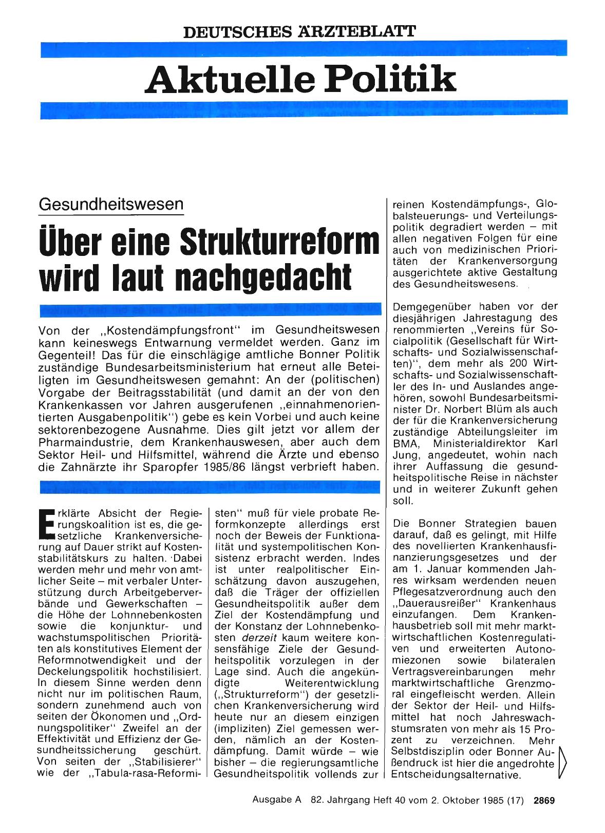 Vorschauseite 1: Gesundheitswesen: Über eine Strukturreform wird laut nachgedacht