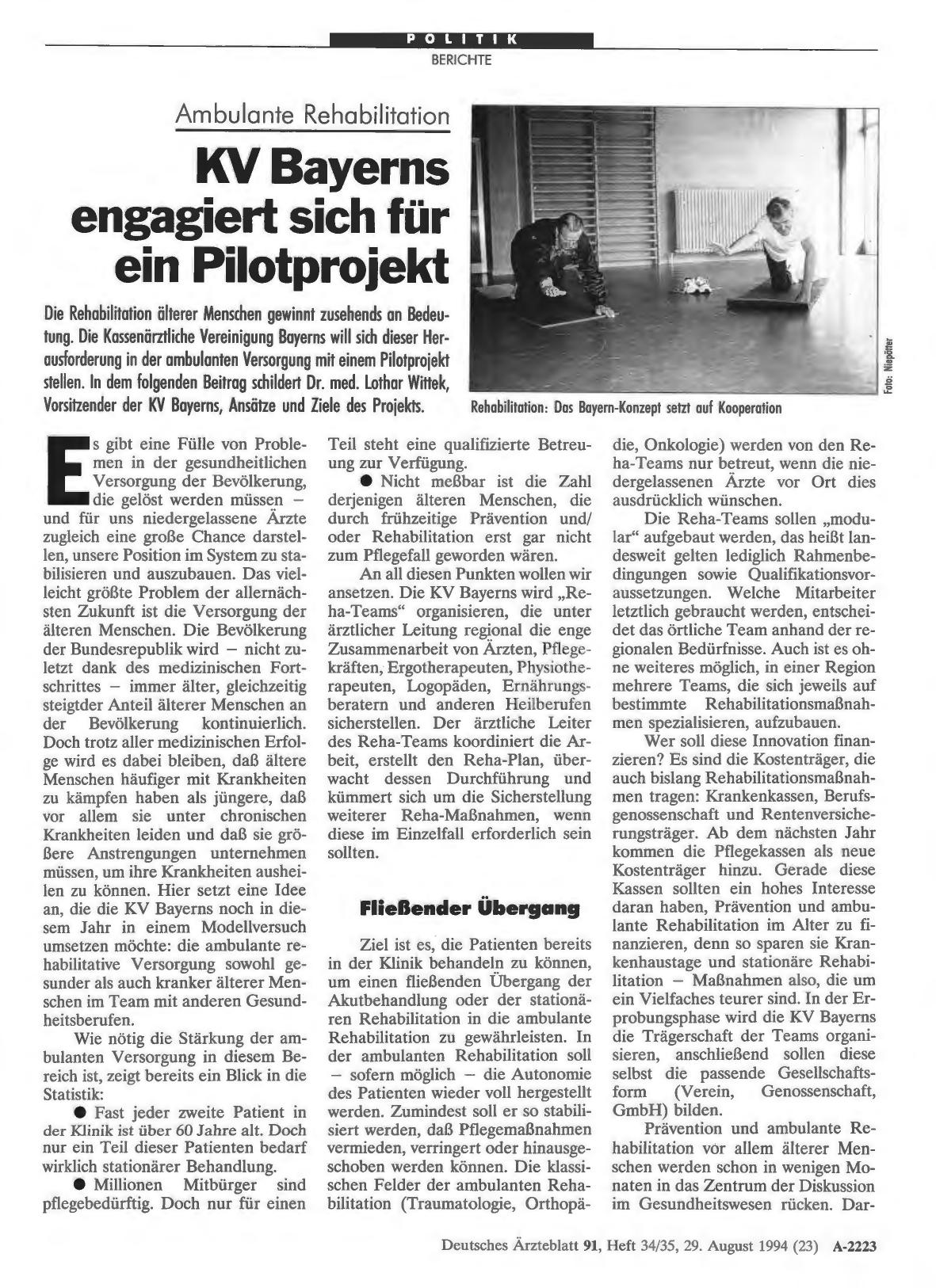 Vorschauseite 1: Ambulante Rehabilitation: KV Bayerns engagiert sich für ein Pilotprojekt
