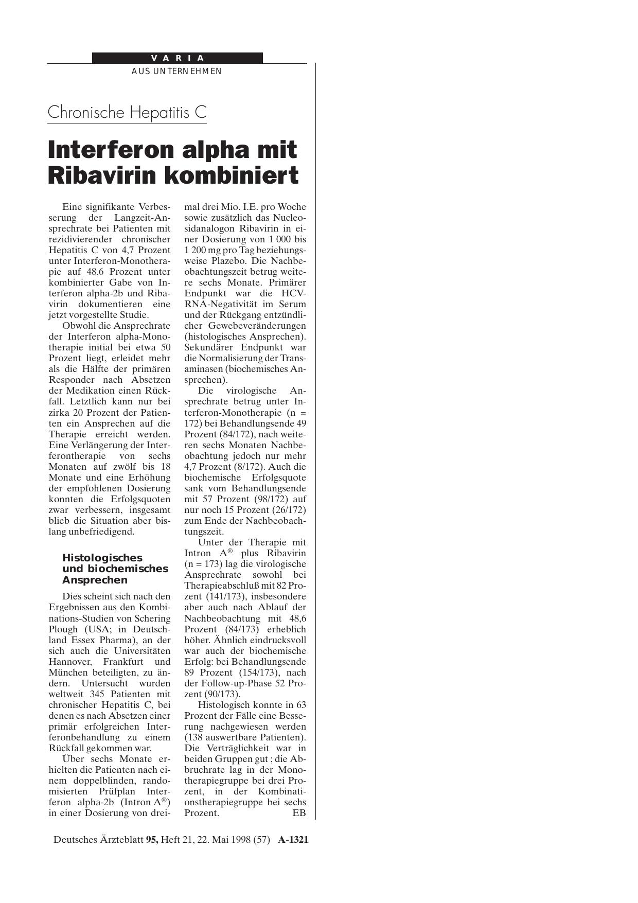 Vorschauseite 1: Chronische Hepatitis C: Interferon alpha mit Ribavirin kombiniert