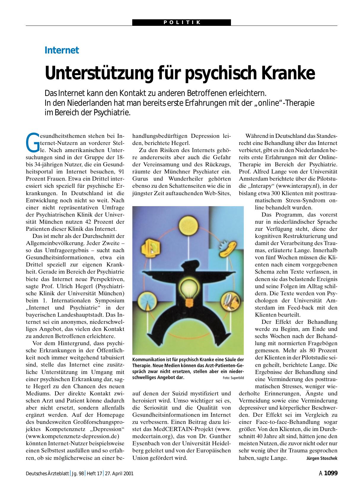 Vorschauseite 1: Internet: Unterstützung für psychisch Kranke