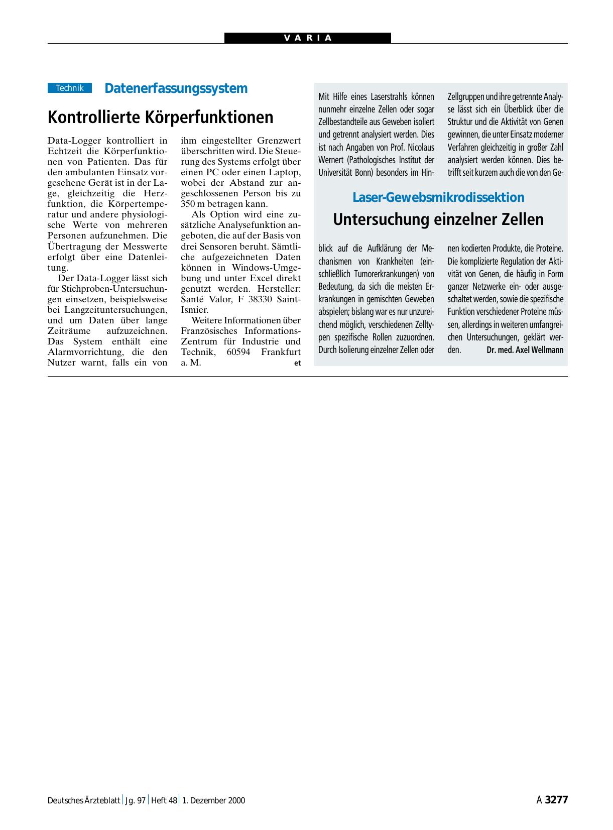 Vorschauseite 1: Datenerfassungssystem: Kontrollierte Körperfunktionen
