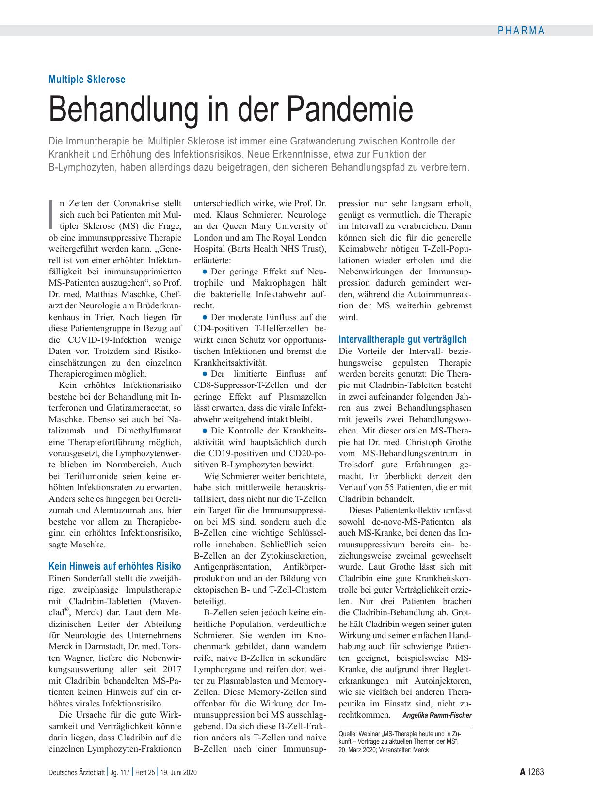 Vorschauseite 1: Multiple Sklerose: Behandlung in der Pandemie