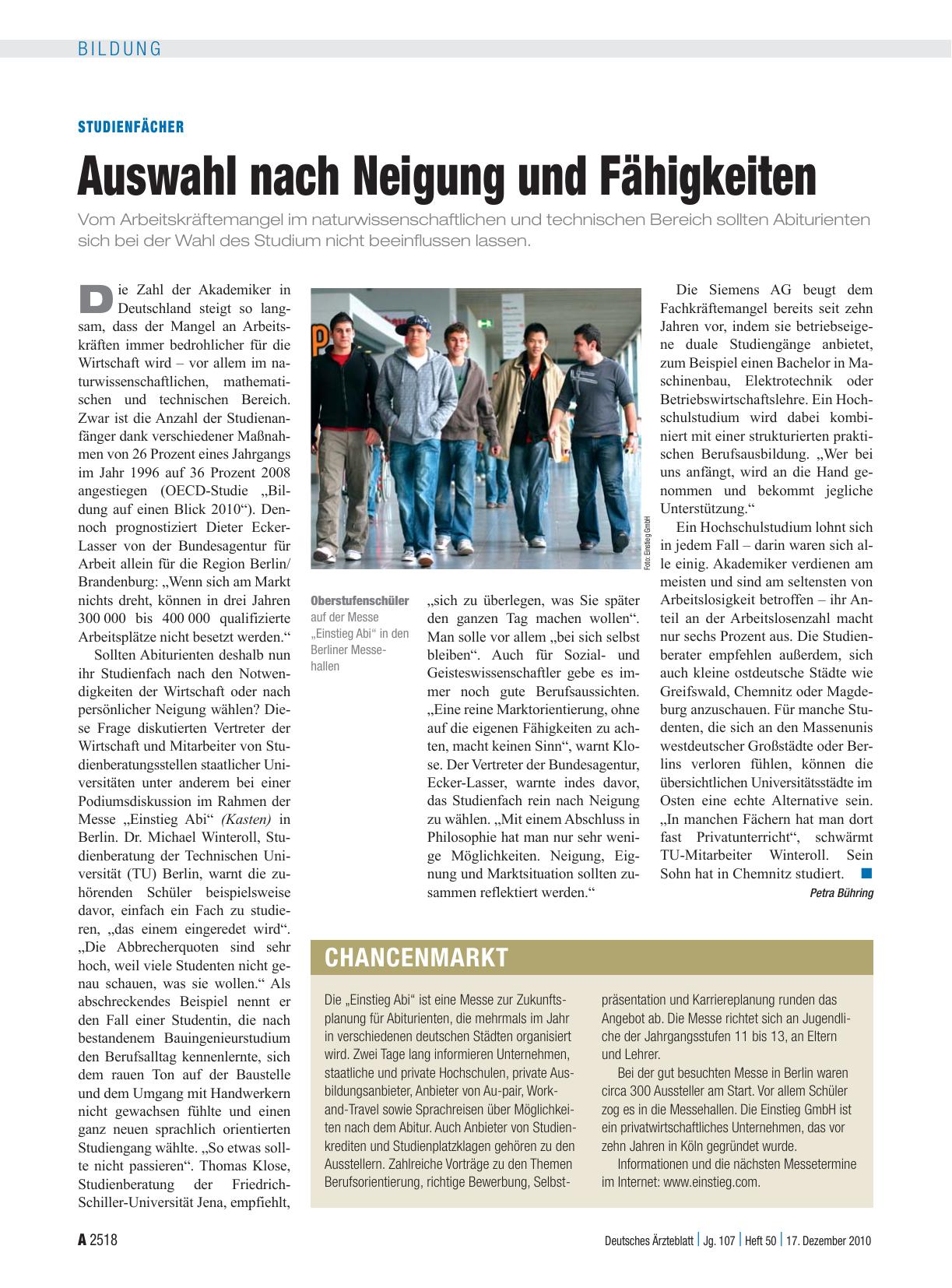 Vorschauseite 1: Studienfächer: Auswahl nach Neigung und Fähigkeiten