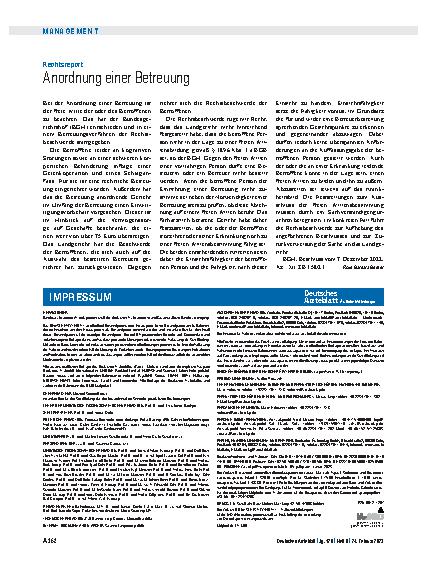 Vorschauseite 1: Rechtsreport: Anordnung einer Betreuung