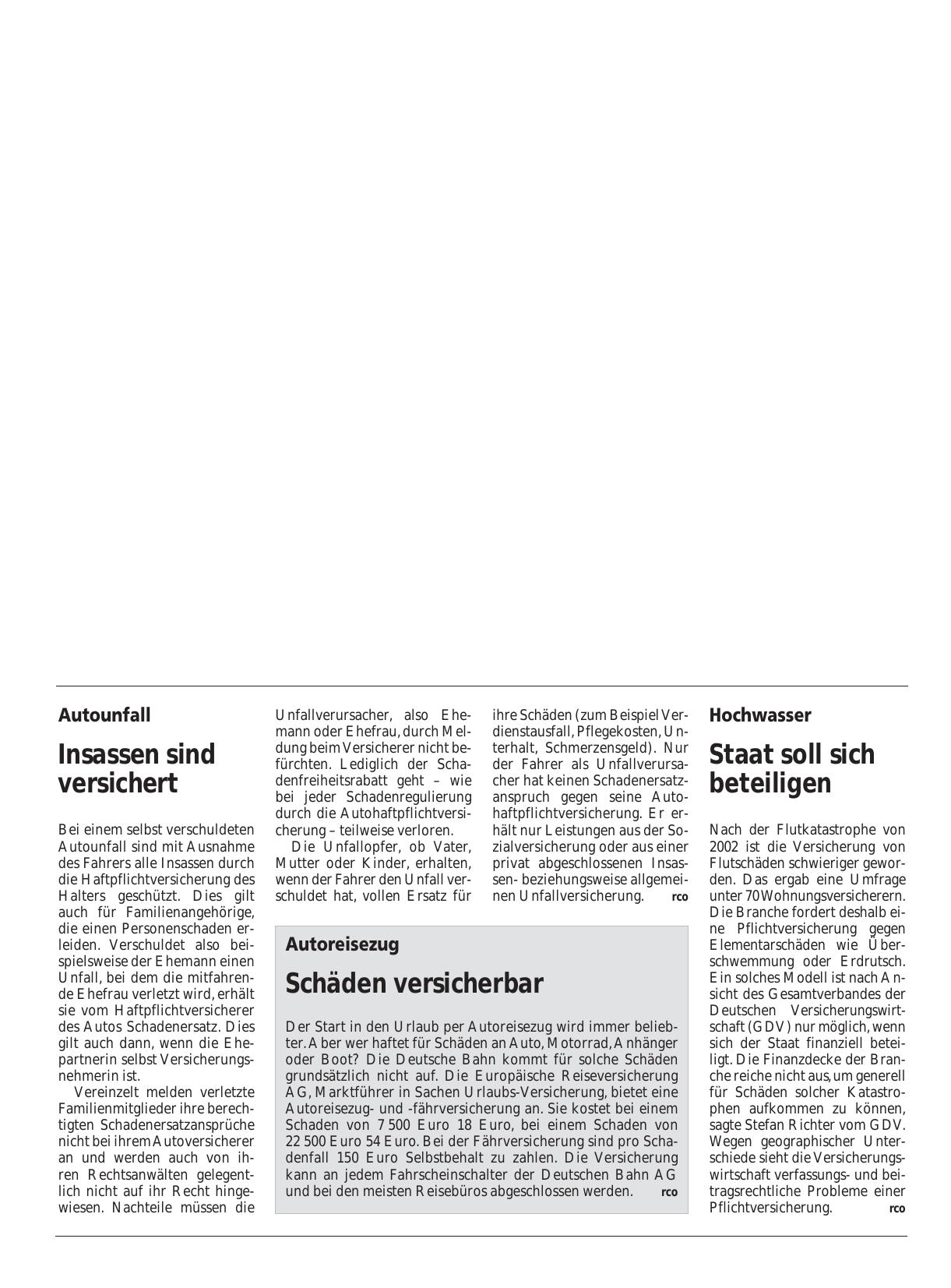 Vorschauseite 1: Autoreisezug: Schäden versicherbar