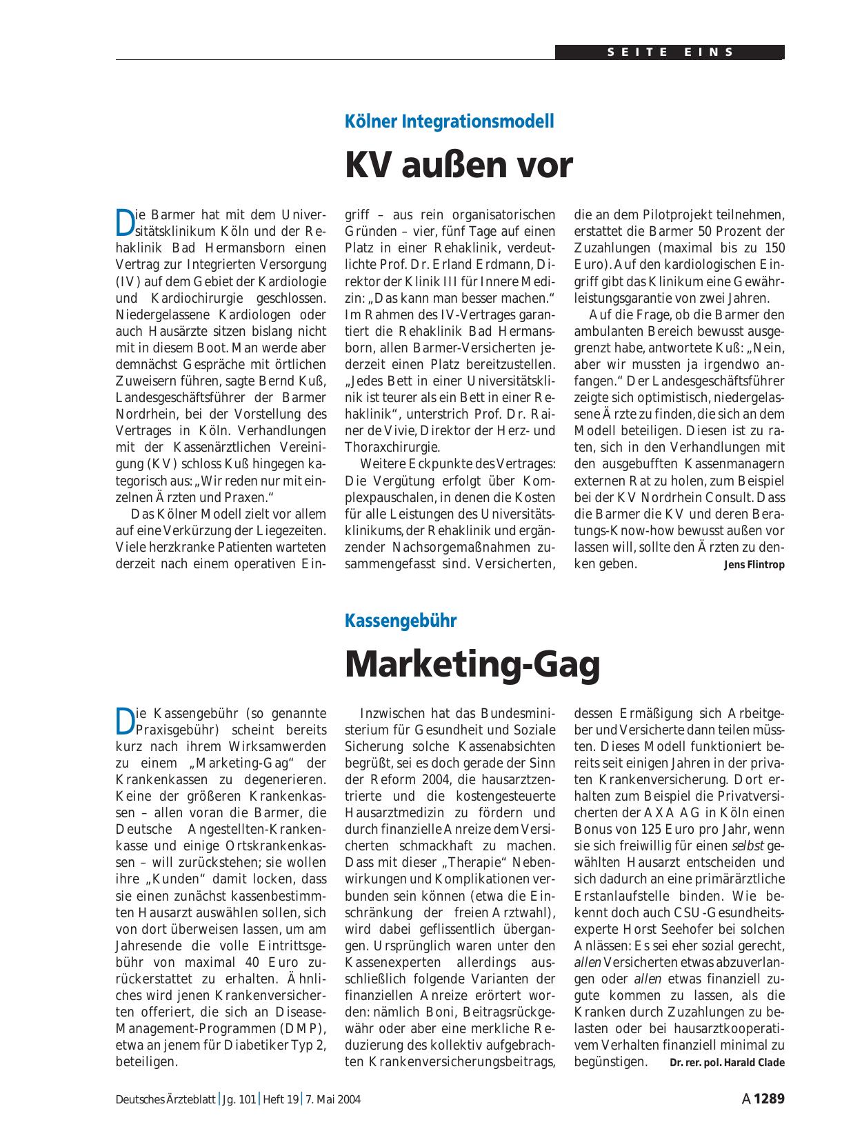 Vorschauseite 1: Kassengebühr: Marketing-Gag