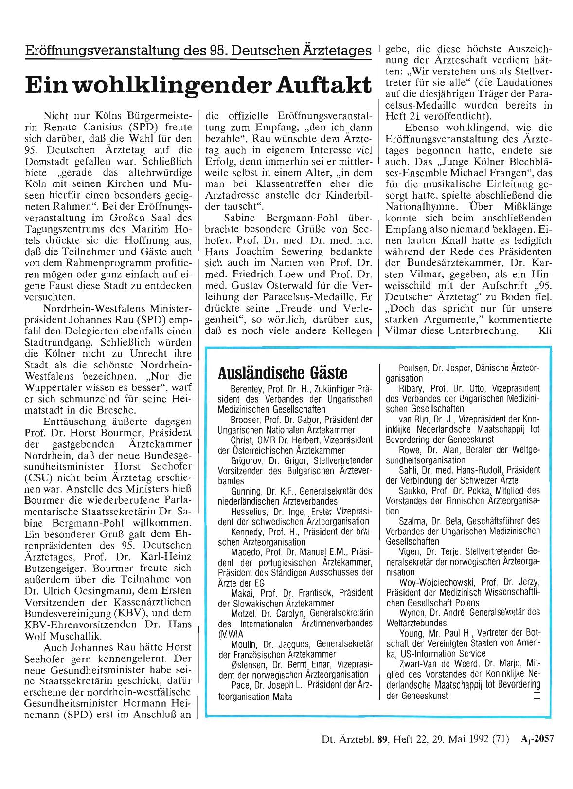 Vorschauseite 1: Eröffnungsveranstaltung des 95. Deutschen Ärztetages: Ein wohlklingender Auftakt