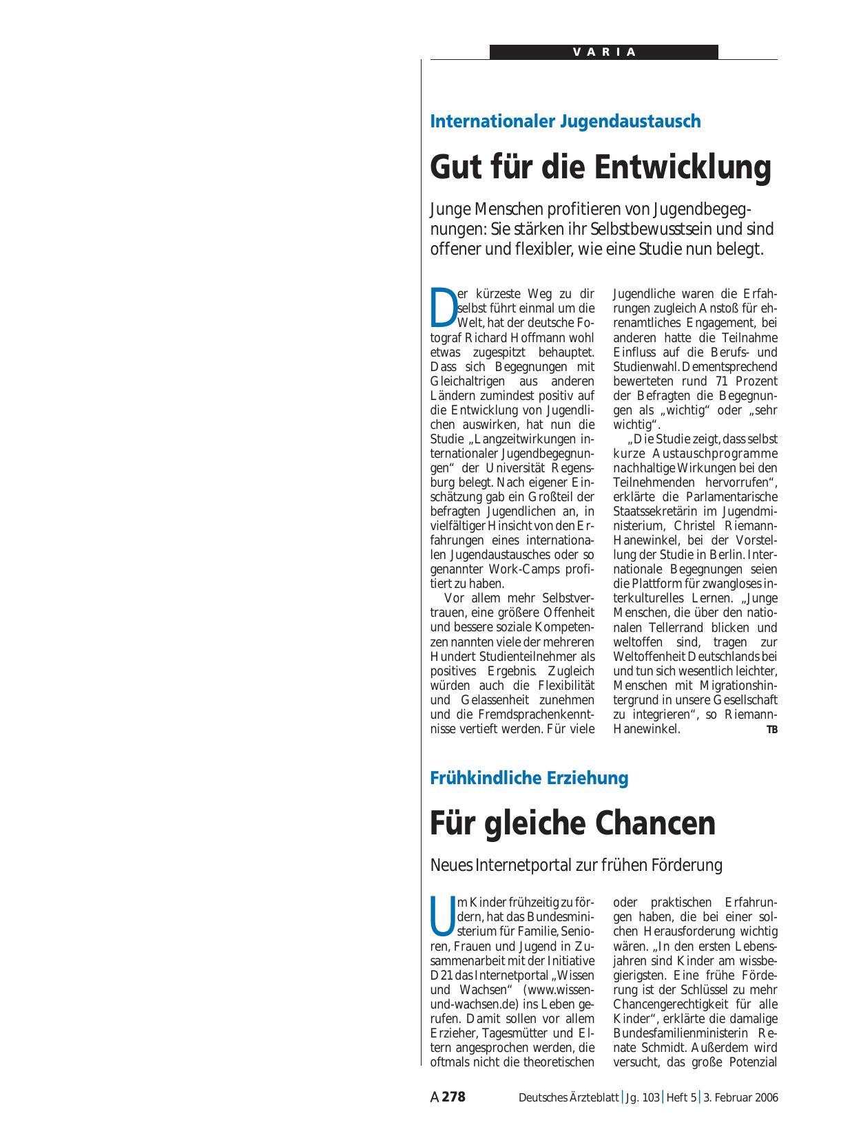 Vorschauseite 1: Internationaler Jugendaustausch: Gut für die Entwicklung