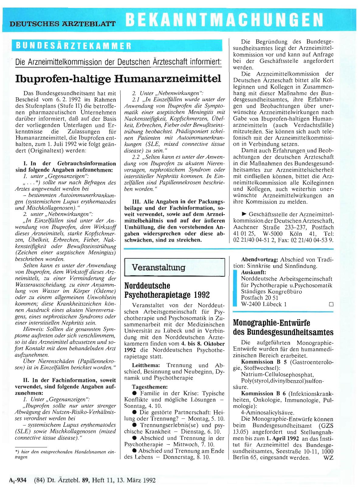 Vorschauseite 1: Monographie-Entwürfe des Bundesgesundheitsamtes