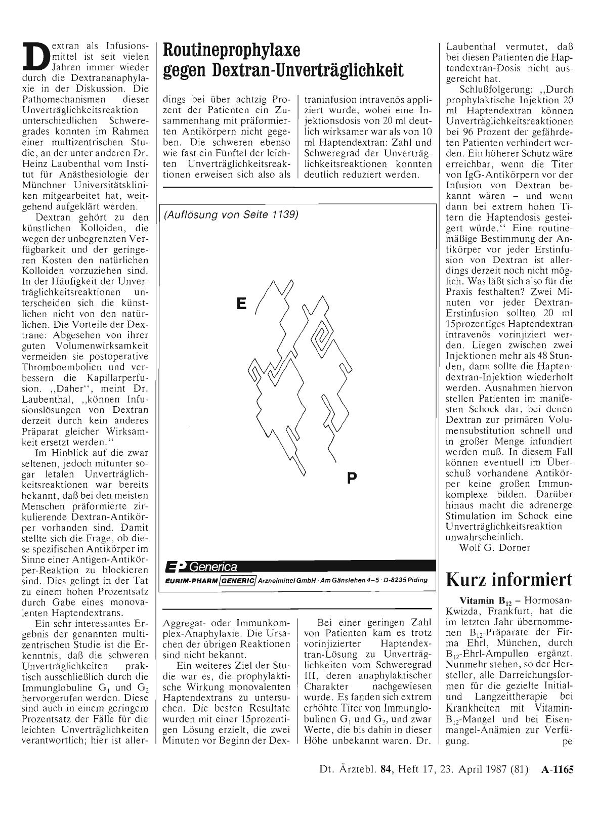 Vorschauseite 1: Routineprophylaxe gegen Dextran-Unverträglichkeit