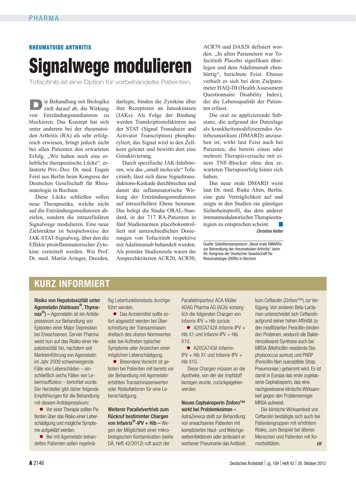 Vorschauseite 1: Rheumatoide Arthritis: Signalwege modulieren