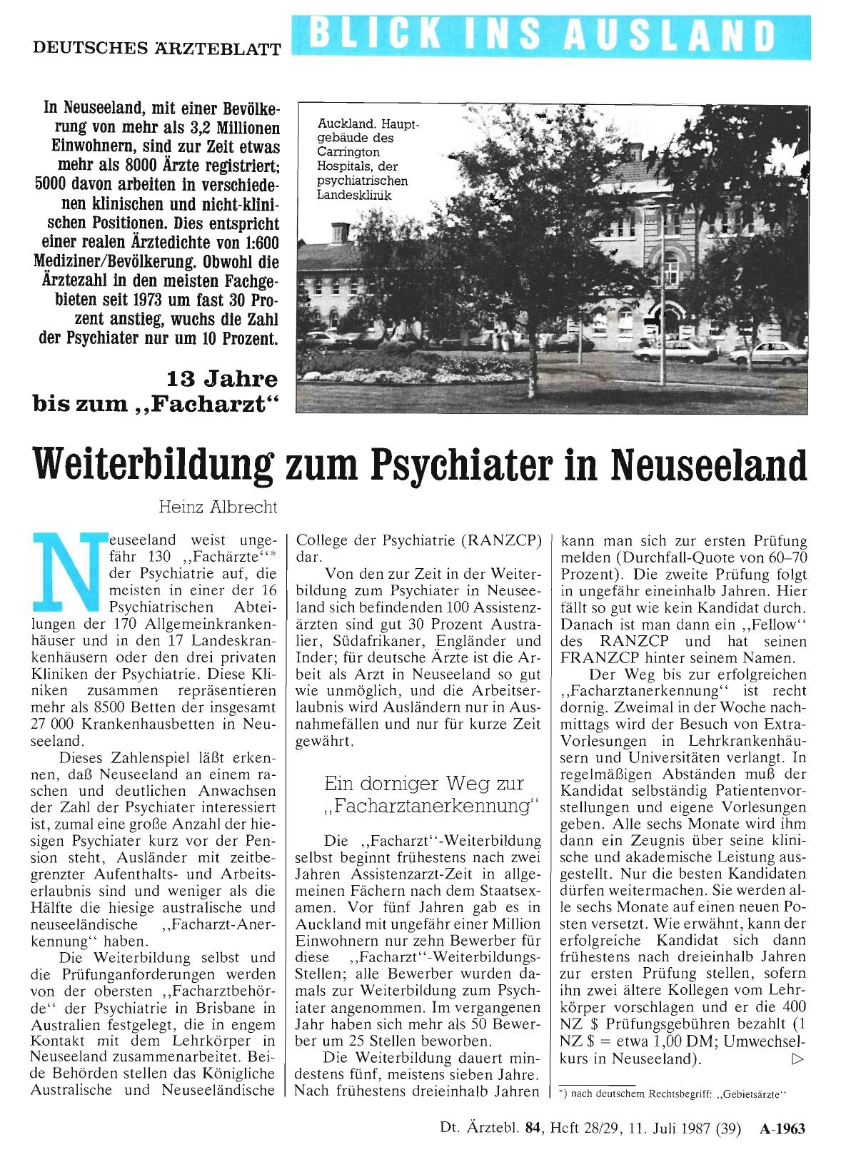 Vorschauseite 1: Weiterbildung zum Psychiater in Neuseeland: 13 Jahre bis zum „Facharzt“