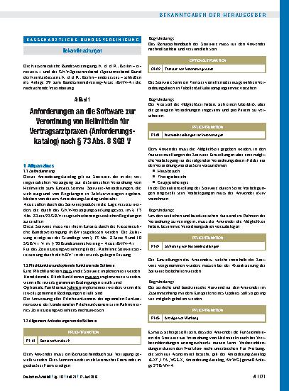 Vorschauseite 1: Anforderungen an die Software zur Verordnung von Heilmitteln für Vertragsarztpraxen (Anforderungskatalog) nach § 73 Abs. 8 SGB V / Artikel 2: Inkrafttreten