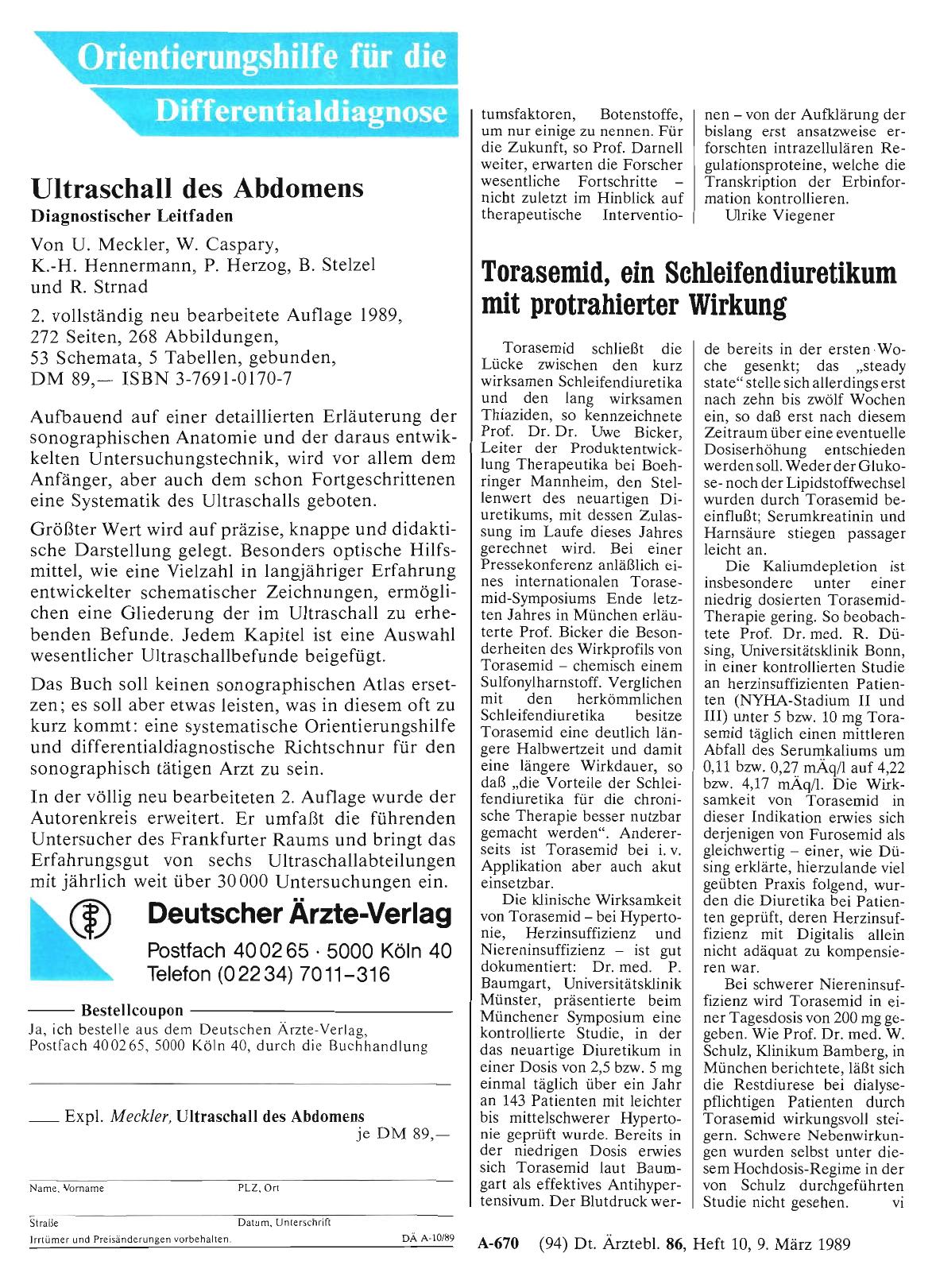 Vorschauseite 1: Torasemid, ein Schleifendiuretikum mit protrahierter Wirkung