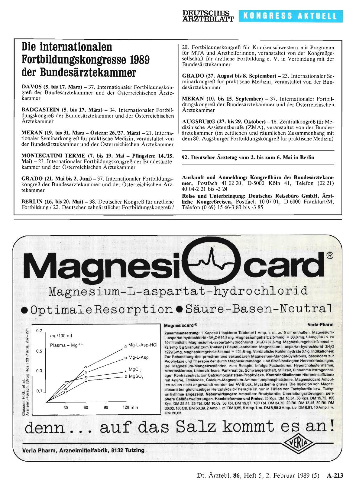 Vorschauseite 1: Die internationalen Fortbildungskongresse 1989 der Bundesärztekammer