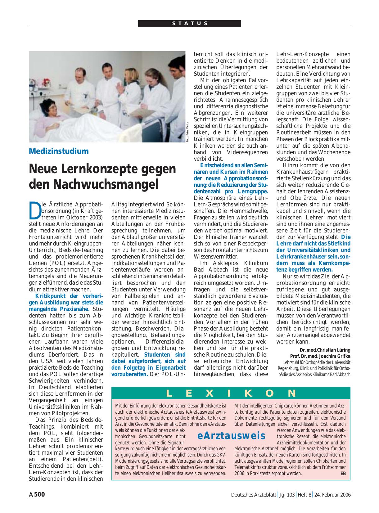 Vorschauseite 1: Medizinstudium: Neue Lernkonzepte gegen den Nachwuchsmangel