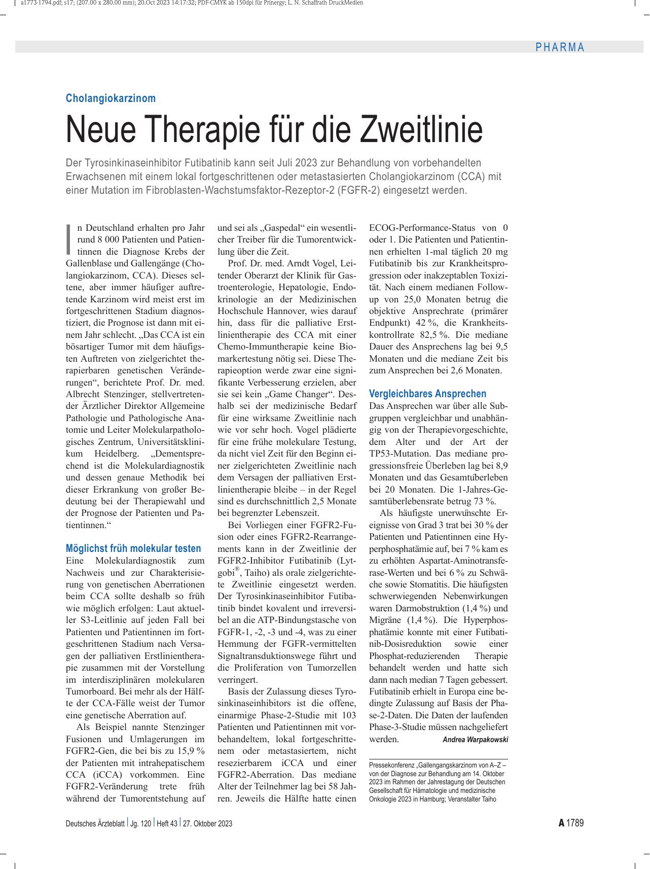 Vorschauseite 1: Cholangiokarzinom: Neue Therapie für die Zweitlinie