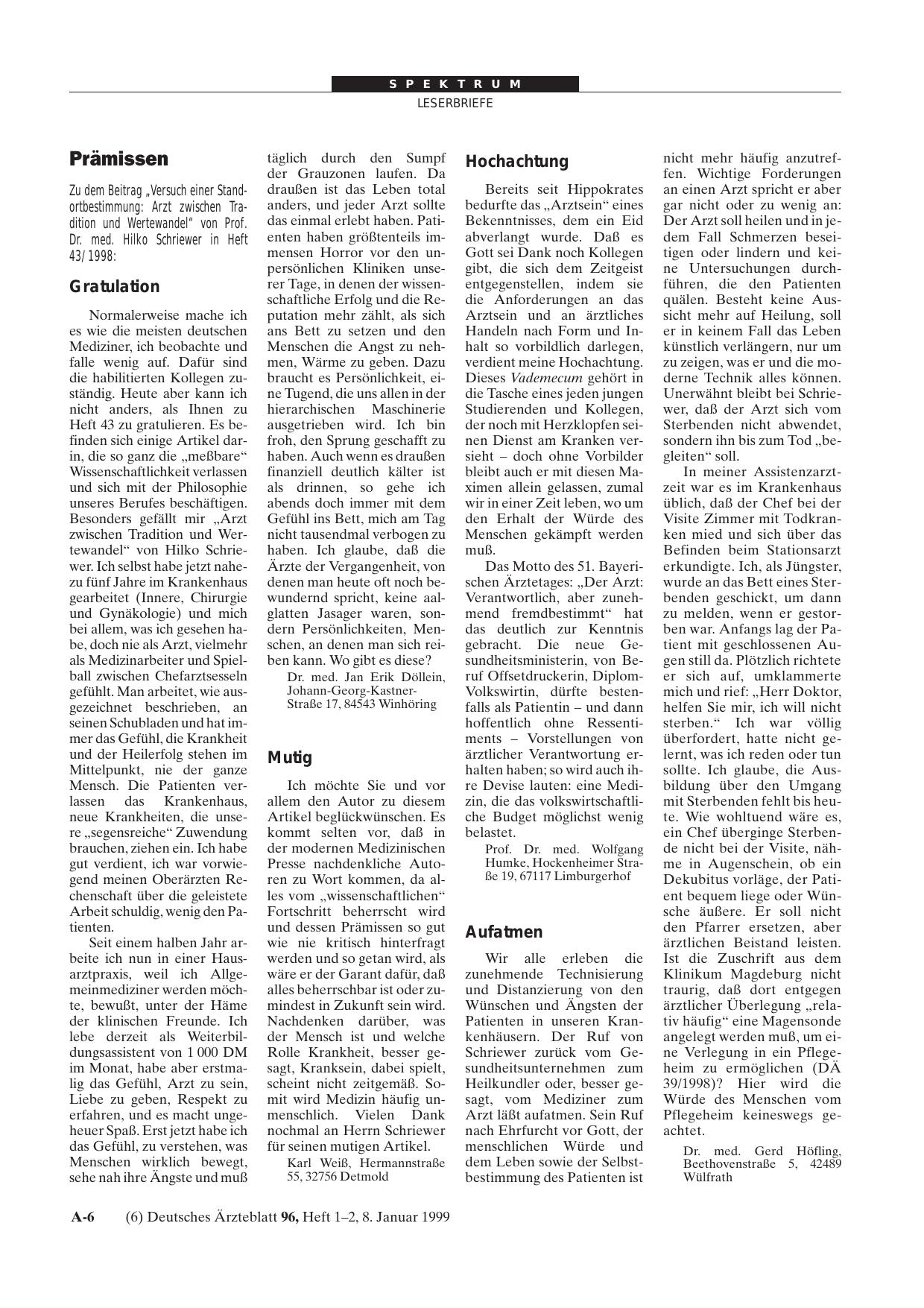 Vorschauseite 1: Prämissen: Hochachtung