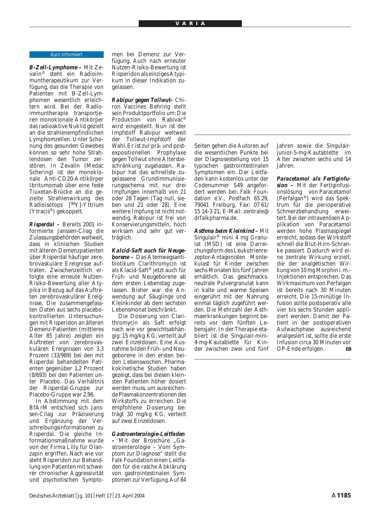 Vorschauseite 1: Paracetamol als Fertiginfusion
