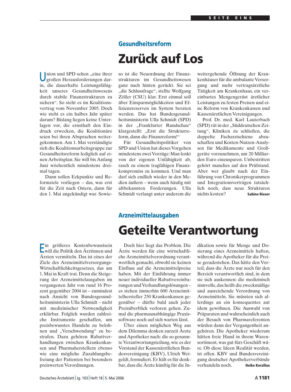 Vorschauseite 1: Arzneimittelausgaben: Geteilte Verantwortung