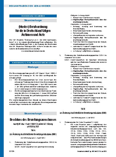 Vorschauseite 1: Beschluss des Bewertungsausschusses nach § 87 Abs. 1 Satz 1 SGB V in seiner 557. Sitzung am 18. Mai 2021