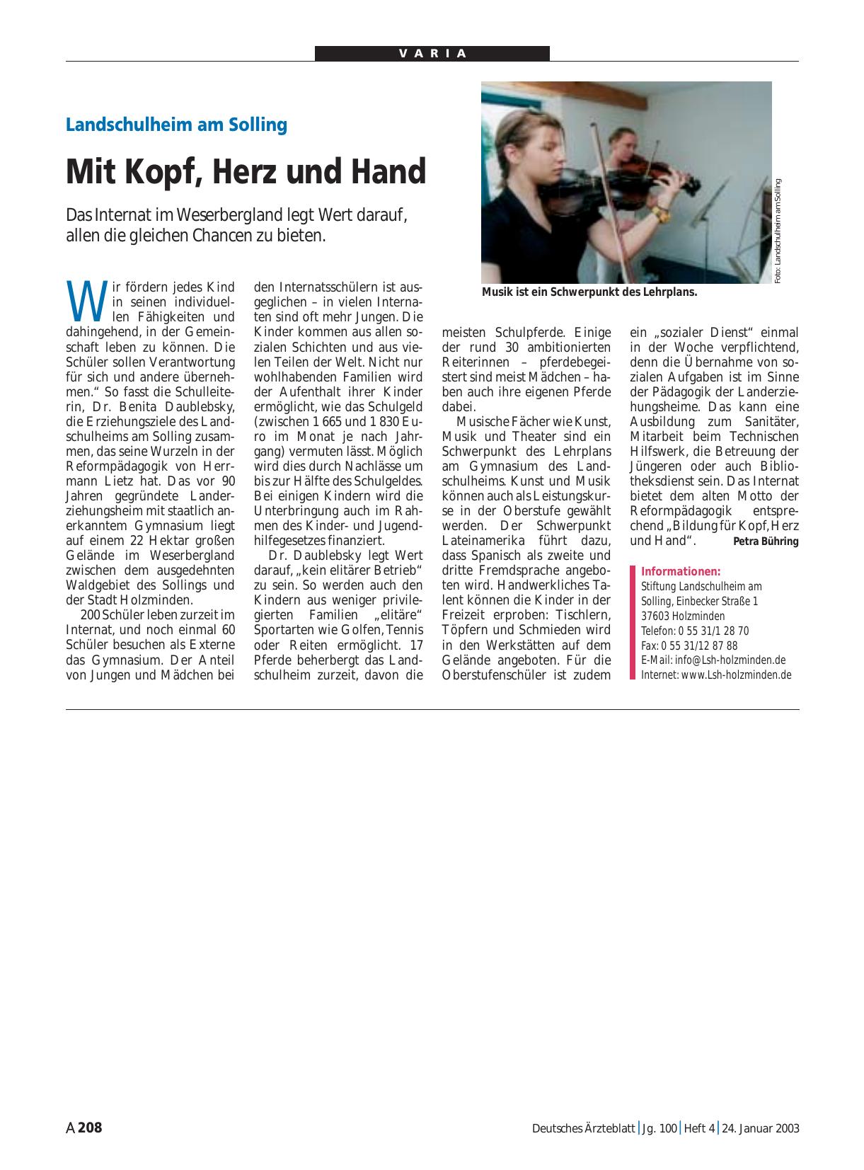 Vorschauseite 1: Landschulheim am Solling: Mit Kopf, Herz und Hand
