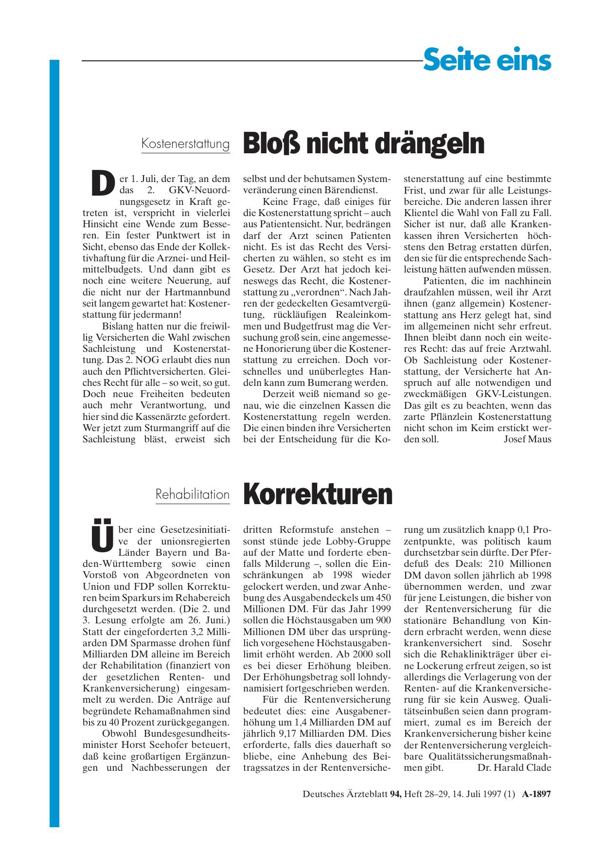 Vorschauseite 1: Kostenerstattung: Bloß nicht drängeln
