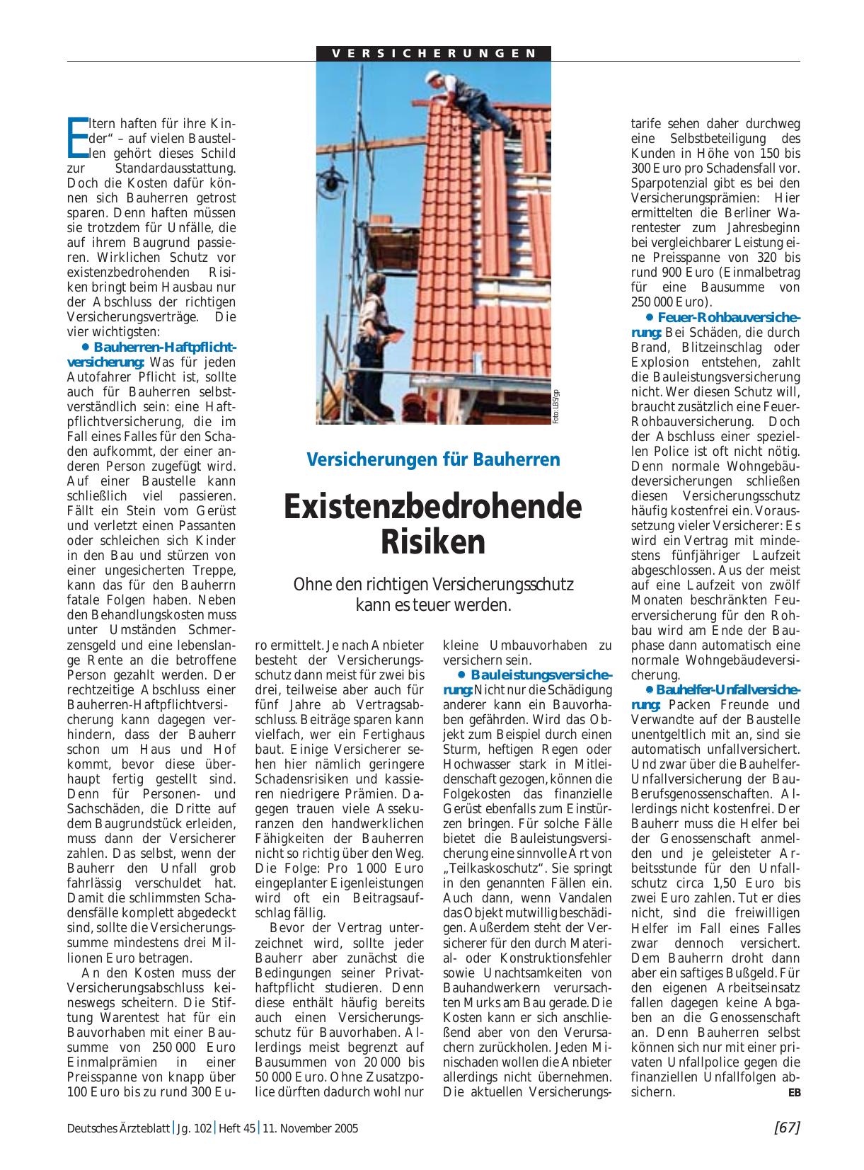 Vorschauseite 1: Versicherungen für Bauherren: Existenzbedrohende Risiken