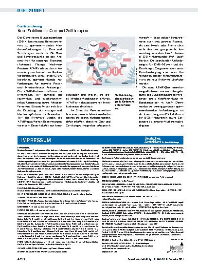 Vorschauseite 1: Qualitätssicherung: Neue Richtlinie für Genund Zelltherapien