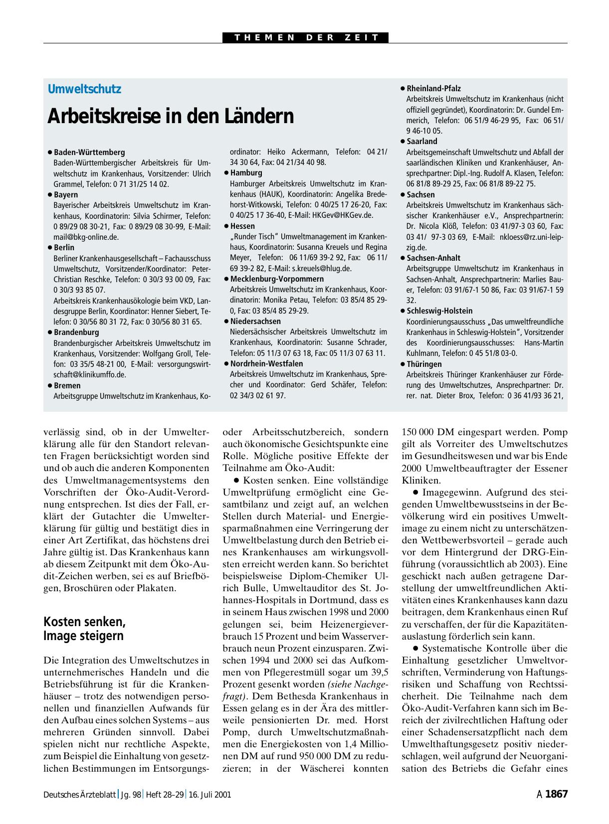 Vorschauseite 1: Umweltschutz: Arbeitskreise in den Ländern
