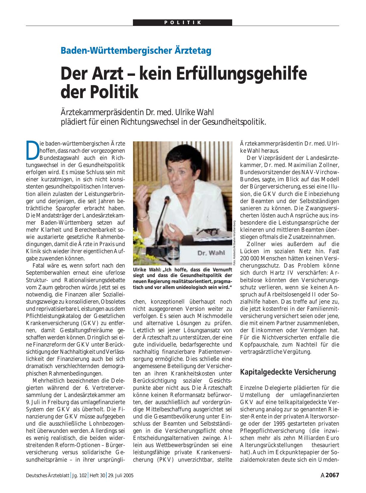 Vorschauseite 1: Baden-Württembergischer Ärztetag: Der Arzt – kein Erfüllungsgehilfe der Politik