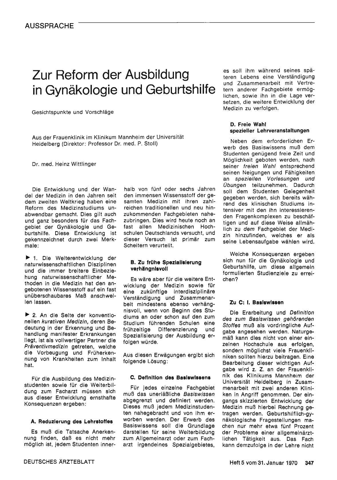 Vorschauseite 1: Zur Reform der Ausbildung in Gynäkologie und Geburtshilfe