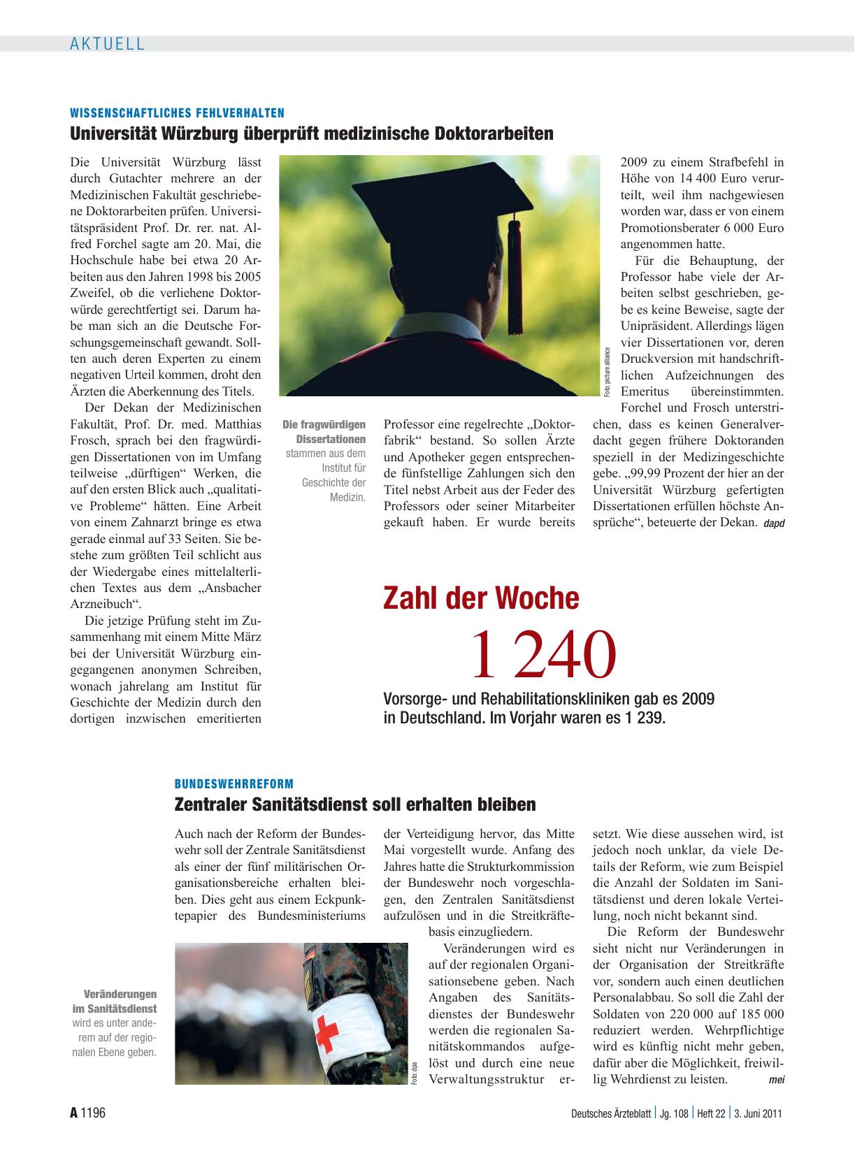 Vorschauseite 1: Wissenschaftliches Fehlverhalten: Universität Würzburg überprüft medizinische Doktorarbeiten
