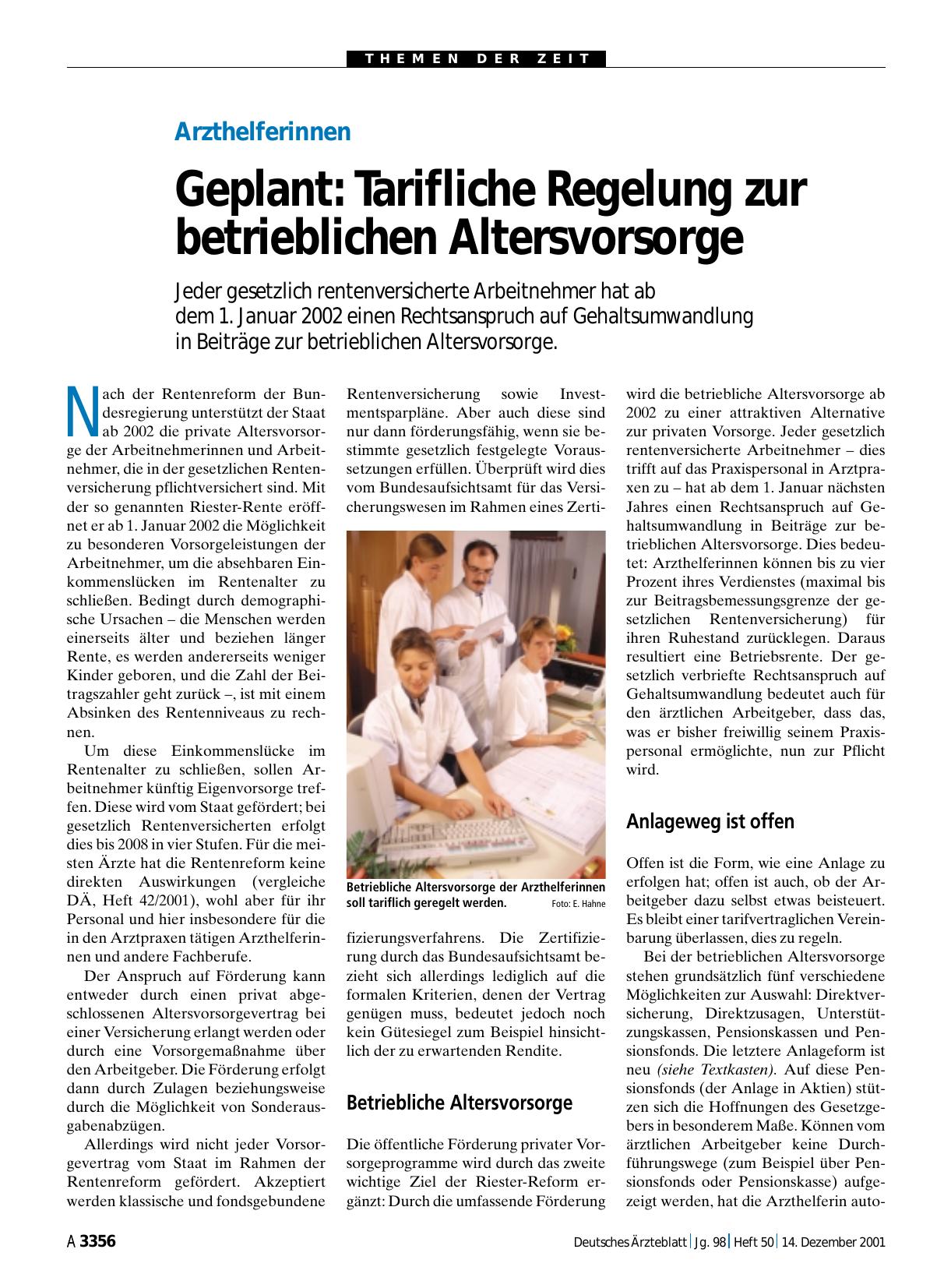 Vorschauseite 1: Arzthelferinnen: Geplant - Tarifliche Regelung zur betrieblichen Altersvorsorge