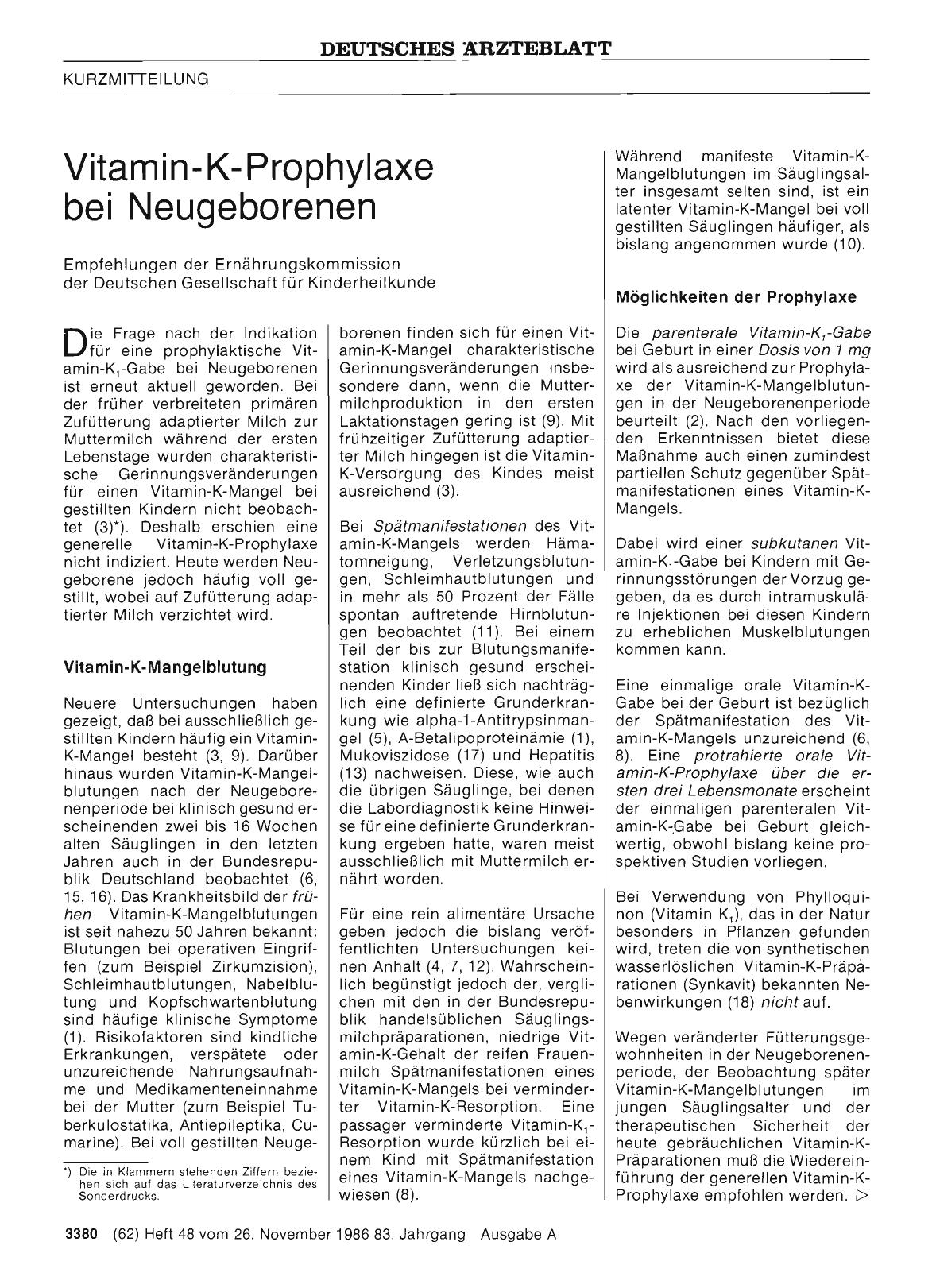 Vorschauseite 1: Vitamin-K- Prophylaxe bei Neugeborenen